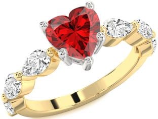 Diamond Ruby White Yellow Gold Heart Solitaire Engagement Ring