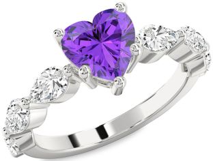 Diamond Amethyst Platinum Heart Engagement Ring