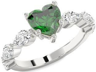Diamond Emerald Platinum Heart Solitaire Engagement Ring