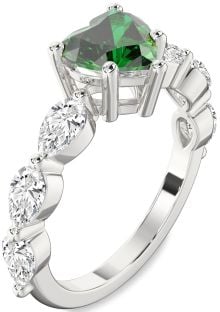 Diamond Emerald Platinum Heart Engagement Ring
