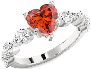 Diamond Amethyst Platinum Heart Engagement Ring