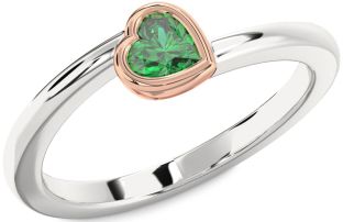 Emerald White Rose Gold Heart Promise Ring