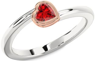 Ruby White Rose Gold Heart Promise Ring