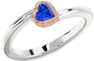 Blue Sapphire Rose Gold Silver Heart Promise Ring