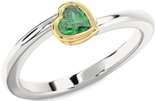 Emerald Silver & 10K gold Heart Promise Ring