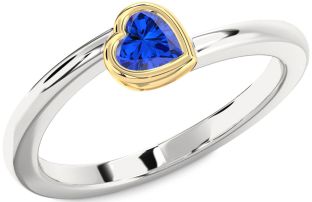 Blue Sapphire Gold Silver Heart Promise Ring