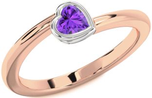 Amethyst Platinum & Rose Gold Heart Promise Ring