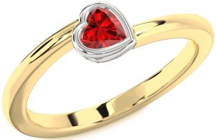 Ruby White Yellow Gold Heart Promise Ring