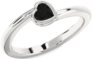 Black Diamond Silver Heart Promise Ring