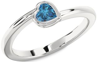 Blue Diamond Silver Heart Promise Ring