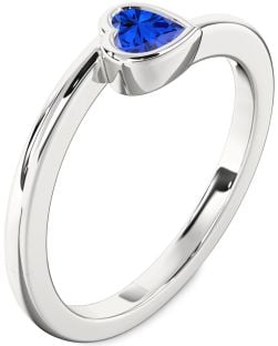 Blue Sapphire Platinum Heart Promise Ring