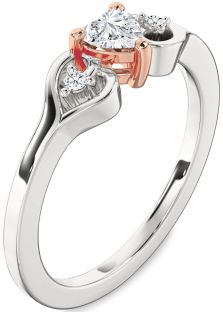 Diamond Silver & 10K Rose Gold Heart Three Stone Engagement Ring