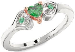 Diamond Emerald White Rose Gold Heart Promise Ring