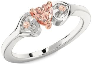 Diamond Amethyst Platinum & Rose Gold Heart Three Stone Engagement Ring