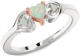 Diamond Amethyst Platinum & Rose Gold Heart Three Stone Engagement Ring