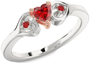 Diamond Ruby White Rose Gold Heart Promise Ring