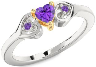 Diamond Amethyst Platinum & Yellow Gold Heart Three Stone Engagement Ring