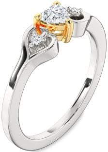 Diamond Silver & 10K gold Heart Three Stone Engagement Ring