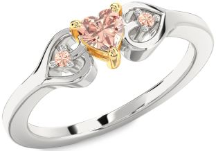 Diamond Amethyst Platinum & Yellow Gold Heart Three Stone Engagement Ring