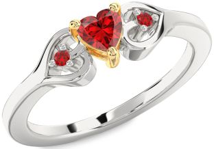 Diamond Ruby Silver & 10K gold Heart Promise Ring