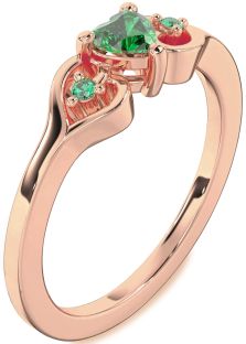 Diamond Emerald Rose Gold Heart Three Stone Engagement Ring