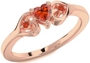 Diamond Amethyst Rose Gold Heart Three Stone Engagement Ring