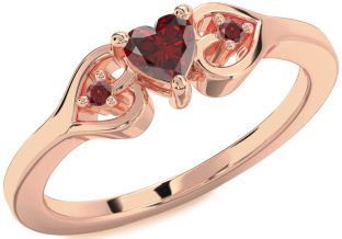 Diamond Amethyst Rose Gold Heart Three Stone Engagement Ring