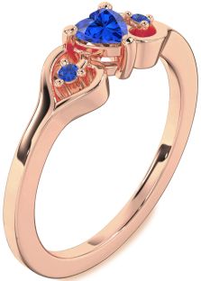 Diamond Blue Sapphire Rose Gold Heart Three Stone Engagement Ring