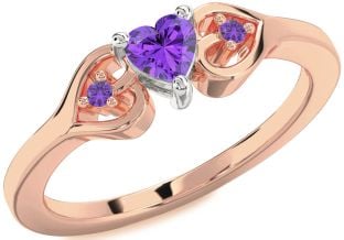 Diamond Amethyst Platinum & Rose Gold Heart Three Stone Engagement Ring