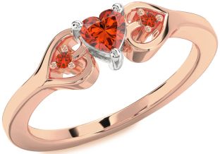 Diamond Amethyst Platinum & Rose Gold Heart Three Stone Engagement Ring