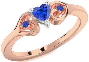 Diamond Blue Sapphire Platinum & Rose Gold Heart Three Stone Engagement Ring