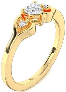 Diamond Gold Heart Three Stone Engagement Ring