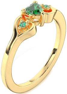 Diamond Emerald Gold Heart Three Stone Engagement Ring
