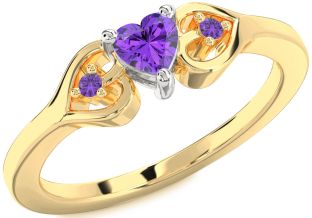 Diamond Amethyst Platinum & Yellow Gold Heart Three Stone Engagement Ring