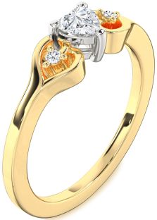 Diamond White Yellow Gold Heart Three Stone Engagement Ring
