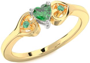 Diamond Emerald Platinum & Yellow Gold Heart Promise Ring