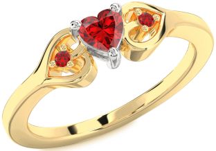 Diamond Ruby White Yellow Gold Heart Promise Ring