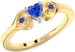 Diamond Blue Sapphire Platinum & Yellow Gold Heart Three Stone Engagement Ring