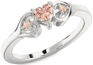 Diamond Amethyst Platinum Heart Three Stone Engagement Ring