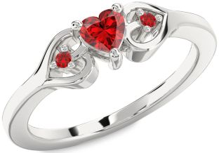 Diamond Ruby Silver Heart Promise Ring