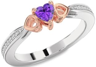 Diamond Amethyst Platinum & Rose Gold Heart Promise Ring