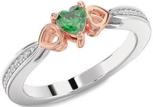 Diamond Emerald White Rose Gold Heart Promise Ring
