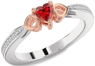 Diamond Ruby White Rose Gold Heart Promise Ring