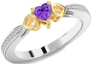 Diamond Amethyst Platinum & Yellow Gold Heart Promise Ring