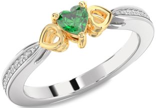 Diamond Emerald Silver & 10K gold Heart Promise Ring