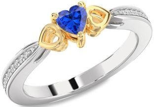 Diamond Blue Sapphire Platinum & Yellow Gold Heart Promise Ring