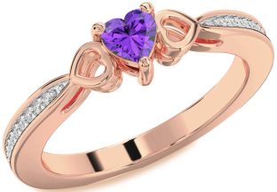 Diamond Amethyst Rose Gold Heart Promise Ring