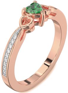 Diamond Emerald Rose Gold Heart Promise Ring