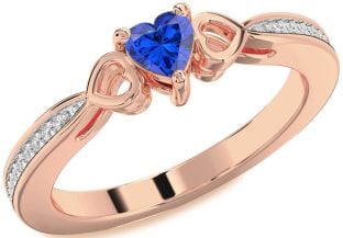 Diamond Blue Sapphire Rose Gold Silver Heart Promise Ring