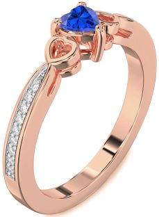Diamond Blue Sapphire Rose Gold Heart Promise Ring